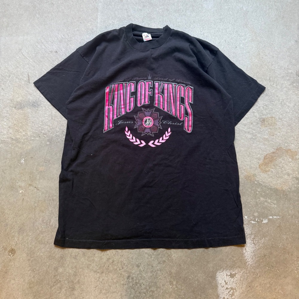 Vintage King of Kings Jesus Christ T-Shirt Black XXL 90s USA